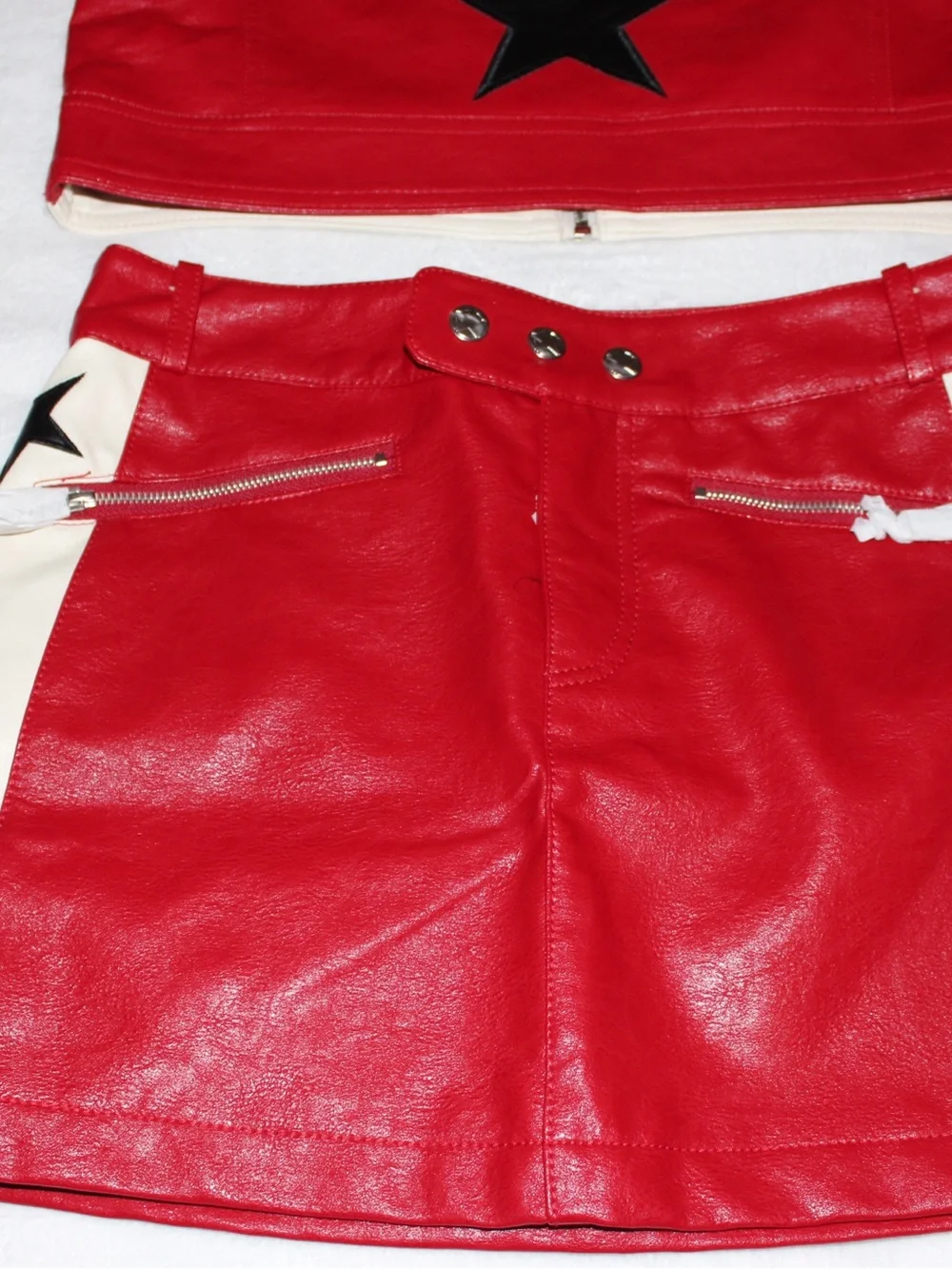 Jeep Red and White Star Leather Jacket and Skirt Set